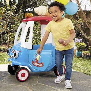 Little Tikes Cozy Ice Cream Truck, Coupe Ride On Car, Kid and Parent Powered, Truck Music, Including Accessories- Gift for Kids, Toy Girls Boys Ages 1.5 to 5 Years Old