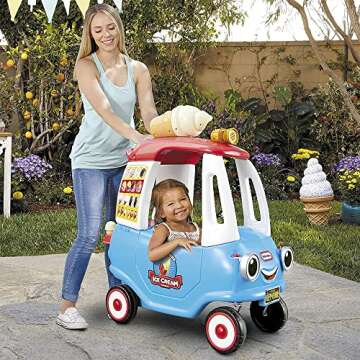 Little Tikes Cozy Ice Cream Truck, Coupe Ride On Car, Kid and Parent Powered, Truck Music, Including Accessories- Gift for Kids, Toy Girls Boys Ages 1.5 to 5 Years Old