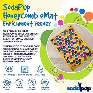 SodaPup Honeycomb eMat – Durable Lick Mat Feeder Made in USA from Non-Toxic, Pet-Safe, Food Safe Rubber for Mental Stimulation, Avoiding Overfeeding, Fresh Breath, Digestive Health, Calming, & More