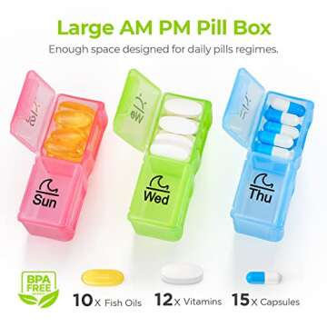 AUVON Weekly Pill Organizer 2 Times a Day, Large 7 Day AM PM Pill Box Organizer, Daily Pill Case wit...
