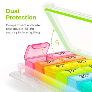 AUVON Weekly Pill Organizer 2 Times a Day, Large 7 Day AM PM Pill Box Organizer, Daily Pill Case with Moisture-Proof & Design Removable Compartments to Hold Vitamins, Fish Oil, Supplements, Medication