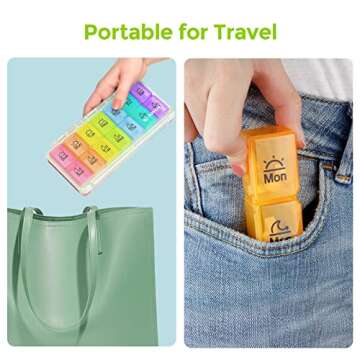 AUVON Weekly Pill Organizer 2 Times a Day, Large 7 Day AM PM Pill Box Organizer, Daily Pill Case with Moisture-Proof & Design Removable Compartments to Hold Vitamins, Fish Oil, Supplements, Medication