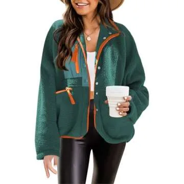 Nirovien Colorblock Sherpa Jacket for Women Fuzzy Fleece Coat Sherpa Pullover with Pockets Gifts for...