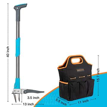 Royalgarden Weed Puller Tool with 2 Garden Tool Bags, 40in-Long Standing Weeder, Ergonomically Desig...