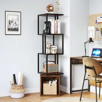 YITAHOME 4-Tier Rotating Bookshelf 360 Display Floor Standing Bookcase for Small Spaces Industrial N...