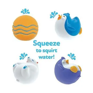 Nuby Penguin Slide Bath Toy Play Set with 4 Bath Squirters - Baby Bath Toys for Boys and Girls 12+ Months - Suction Cup Toy Attaches to Shower Wall