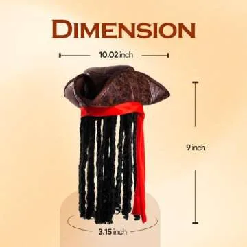 Tigerdoe Pirate Hat with Dreadlocks - Tricorn Pirate Hat - Caribbean Pirate Hat - Costume Set (3 Pc)