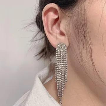 SELOVO Dazzling Crystal Long Dangle Earrings for Women