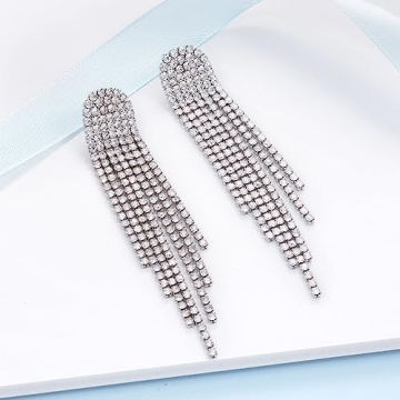 SELOVO Dazzling Crystal Long Dangle Earrings for Women