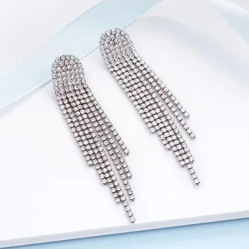 SELOVO Dazzling Crystal Long Dangle Earrings for Women