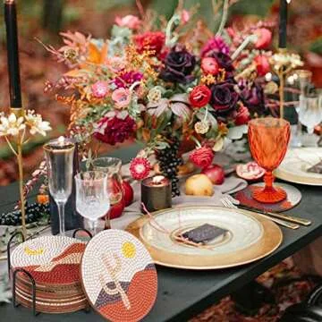 BABORUI 8Pcs Abstract Diamond Art Coasters, DIY Boho Small Diamond Art Kits for Adults Kids, Diamond Art Accessories for House Decor