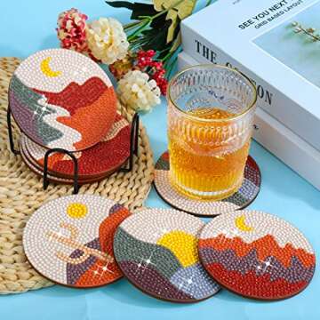 BABORUI 8Pcs Abstract Diamond Art Coasters, DIY Boho Small Diamond Art Kits for Adults Kids, Diamond Art Accessories for House Decor