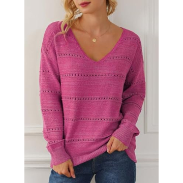 EVALESS Summer Outfits Sweaters for Women Trendy 2024 Crochet Tops Business Casual Clothes Cashmere Lightweight Sweaters for Women Open Knit Top Crochet Sweaters Pink Pullover Sweater,X-Large
