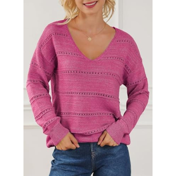 EVALESS Summer Outfits Sweaters for Women Trendy 2024 Crochet Tops Business Casual Clothes Cashmere Lightweight Sweaters for Women Open Knit Top Crochet Sweaters Pink Pullover Sweater,X-Large