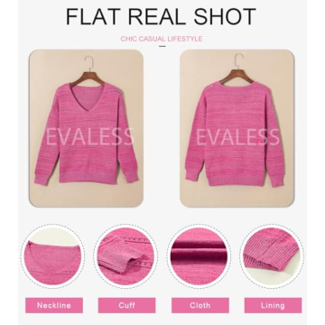 EVALESS Summer Outfits Sweaters for Women Trendy 2024 Crochet Tops Business Casual Clothes Cashmere Lightweight Sweaters for Women Open Knit Top Crochet Sweaters Pink Pullover Sweater,X-Large