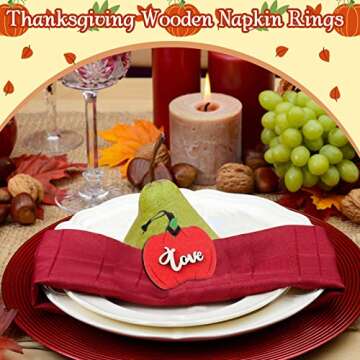 Fall Napkin Rings Set of 12 Thanksgiving Maple Leaf Pumpkin Napkin Ring Vintage Thanksgiving Gift Tags Wooden Autumn Napkin Holder for Autumn Thanksgiving Dinner Table Settings Table Decor (Irregular)