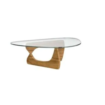 Mid Century Table Triangle Vintage Glass End Table, Glass Coffee Table with Solid Wood Base and Triangle Clear Glass Top Modern End Table for Living Room, Patio, Study, Light Walnut