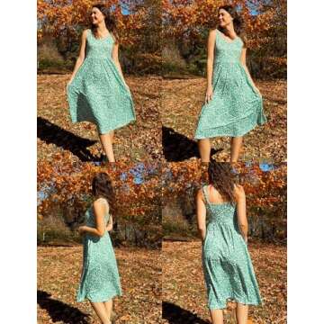 Zeagoo Women's Summer Boho Sleeveless Spaghetti Strap Floral Casual Flowy Midi Dress Beach Swing Party Dress with Pockets Green