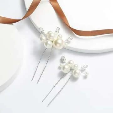 Elegant Casdre Pearl Bridal Hair Pins for Weddings