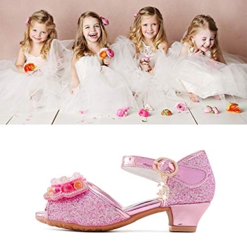 Osinnme Christmas Sandals for Girls High Heel Wedding Princess Size 10 Little Girl Toddler Kids Dress Shoes(02Pink 10)
