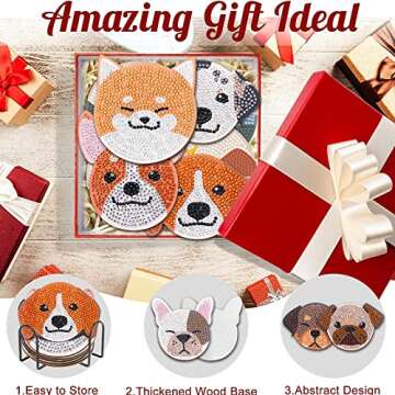 YLOLUL 10 Pcs Dog Shaped Diamond Painting Coasters Kits DIY Pet Dog with Holder for Beginners Adults and Kids Art Craft Supplies Gift