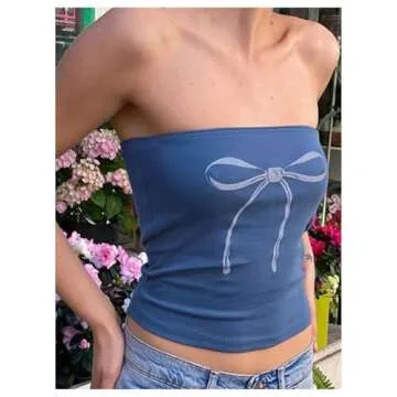 Stylish Floerns Blue Bowknot Tube Crop Top for Women