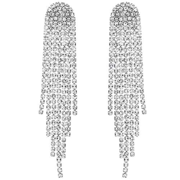 Mlouye Long Crystal Tassel Earrings: Elegant Fringe for Weddings & Special Events