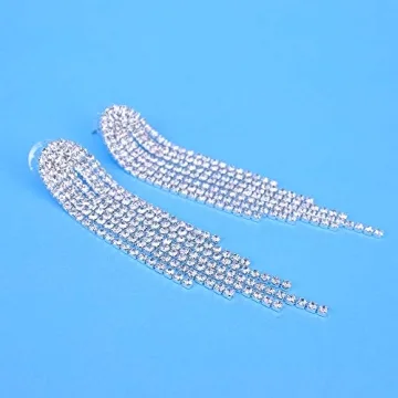 Mlouye Crystal Tassel Earrings for Weddings & Special Events