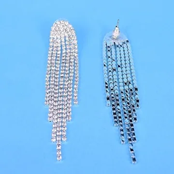 Mlouye Crystal Tassel Earrings for Weddings & Special Events