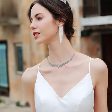 Mlouye Crystal Tassel Earrings for Weddings & Special Events