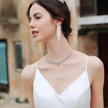 Mlouye Crystal Tassel Earrings for Weddings & Special Events