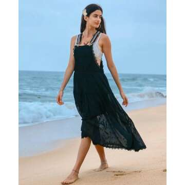 Gacaky Summer Dress for Women Casual Floral Embroidered Bohemian Dress Adjustable Straps Bib Maxi Fl...