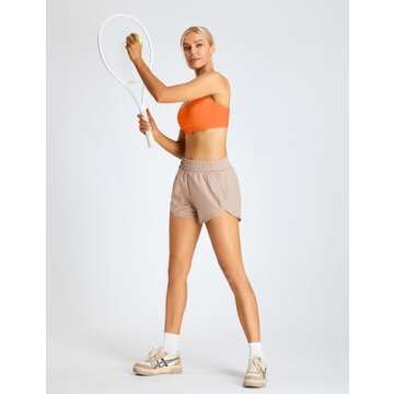 BMJL Women's Running Shorts Elastic High Waisted Shorts Pocket Sporty Workout Shorts Quick Dry Athletic Shorts Pants(S,Khaki)