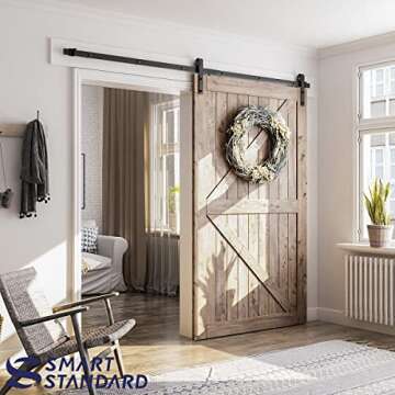 SMARTSTANDARD 8 FT Barn Door Hardware Kit -Sliding Barn Door Track - Smooth and Quiet - Easy to Inst...