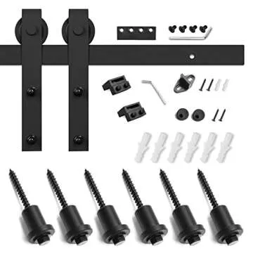 SMARTSTANDARD 8 FT Barn Door Hardware Kit -Sliding Barn Door Track - Smooth and Quiet - Easy to Install - includes Step-by-Step Installation Instructions - Fits 48" Wide Door Panel (J Shape Hanger)