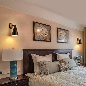 MWZ Rustic Farmhouse Black Metal and Wood Wall Sconce Adjustable Lamp，2 Pack,Rustic Wall Lighting Fixture for Bedroom, Living Room, Headboard, Garage, Porch