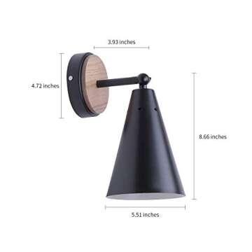 MWZ Rustic Farmhouse Black Metal and Wood Wall Sconce Adjustable Lamp，2 Pack,Rustic Wall Lighting Fixture for Bedroom, Living Room, Headboard, Garage, Porch