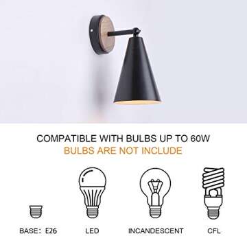 MWZ Rustic Farmhouse Black Metal and Wood Wall Sconce Adjustable Lamp，2 Pack,Rustic Wall Lighting Fixture for Bedroom, Living Room, Headboard, Garage, Porch