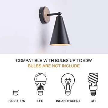 MWZ Rustic Farmhouse Black Metal and Wood Wall Sconce Adjustable Lamp，2 Pack,Rustic Wall Lighting Fixture for Bedroom, Living Room, Headboard, Garage, Porch