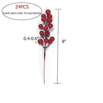 COTOSEY 24 pcs Christmas Berries Stems Artificial Red Berry Stems for Christmas Tree Ornaments Craft...