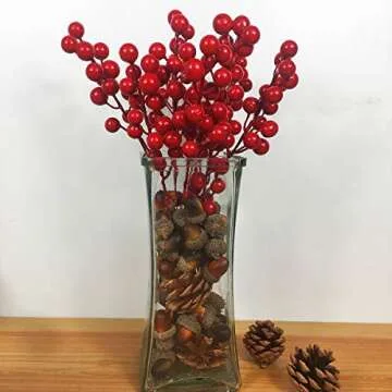 COTOSEY 24 pcs Christmas Berries Stems Artificial Red Berry Stems for Christmas Tree Ornaments Crafts Holiday and Home Decor (Red)