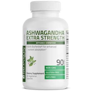 Bronson Ashwagandha Extra Strength Stress & Mood Support with BioPerine - Non GMO Formula, 90 Vegetarian Capsules