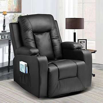 COMHOMA Leather Recliner Chair Rocker with Heated Massage Ergonomic Lounge 360 Degree Swivel Single ...