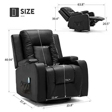 COMHOMA 360° Swivel Leather Recliner with Massage