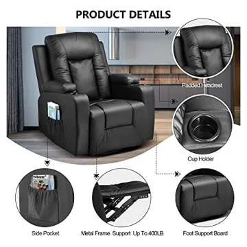 COMHOMA 360° Swivel Leather Recliner with Massage