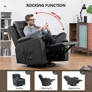 COMHOMA 360° Swivel Leather Recliner with Massage