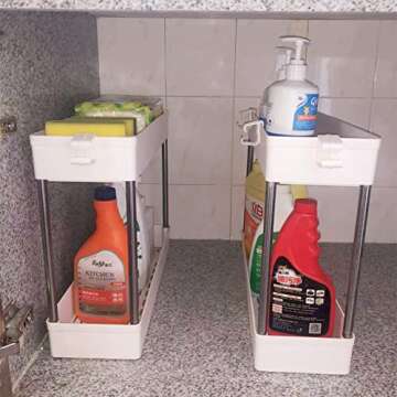 exilot Slim 4 Tier Storage Cart, Under Sink Organizer, Mobile Shelving Unit Organizer, Rolling Utility Cart with Casters Wheels, Multi-purpose Storage Shelf for Bathroom Kitchen Laundry Narrow Places.