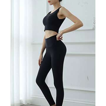 Nesyd Women's 2 Pieces Sports Bra Leggings Set Yoga Suit Activewear Workout Tracksuits Athletic Gym Sportswear Fitness Running Jogging Outfits Exercise Clothes (Black, Medium)