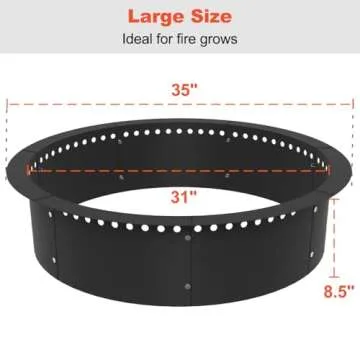 Koutemie Outdoor Smokeless Fire Pit Ring Liner 35-Inch Outer/31-Inch Inner Diameter, Heavy Duty Solid Metal Steel Round Firepit Rim Insert for Outside DIY Campfire Ring Above or In-Ground, Black