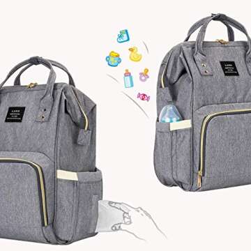 Land Baby Diaper Bag Backpack - Multi-Function Waterproof Maternity Travel Nappy Bags for Baby Care - Large Capacity, Durable and Stylish (Grey)